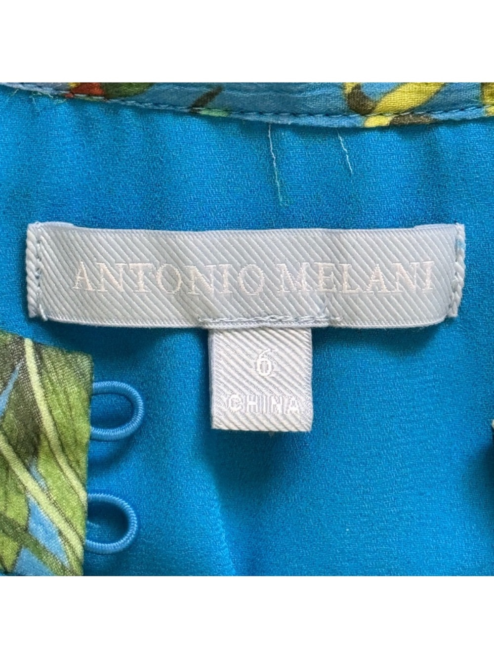 ANTONIO MELANI Blue and Green Tropical Print Tiered Dress - Picture 11 of 11